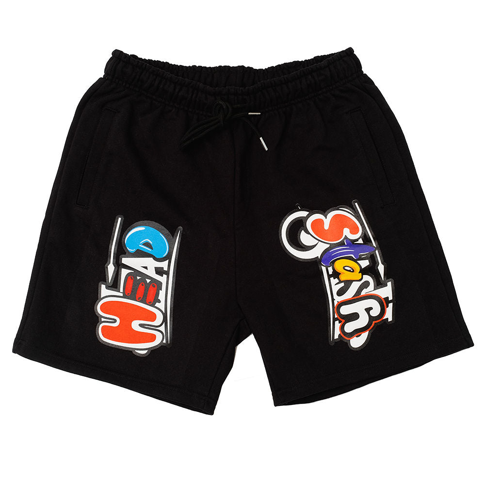 Black Unisex Adult Split Logo Shorts